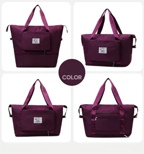 Dettagli della borsa da viaggio viola in nylon impermeabile con grande capacità interna