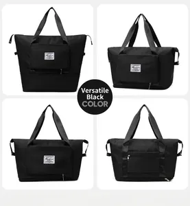 Viste multi-angolo della borsa da viaggio nera con scomparto umido e fondo estensibile