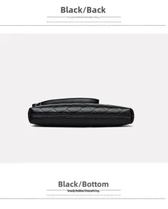 Detaillierte Rückseite und Boden der schwarzen Tasche aus Leder mit Webmuster