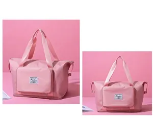 Borsa da viaggio rosa con tasca frontale e fondo espandibile per yoga e fitness