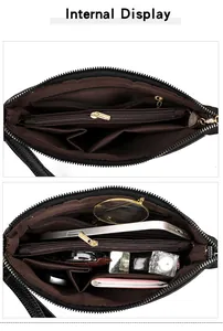 Innenansicht der schwarzen Lederclutch mit mehreren Fächern und praktischem Stauraum