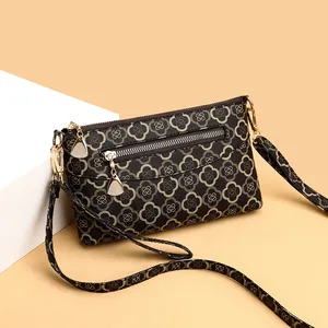Vintage Damen Umhängetasche PU Leder Kleeblatt Muster Schultertasche Mit Handschlaufe Kleine Quadratische Clutch Mode Tasche