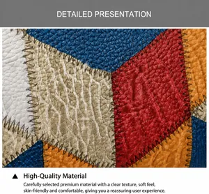 Macro detail of multi-color bohemian crossbody bag with litchi grain leather texture