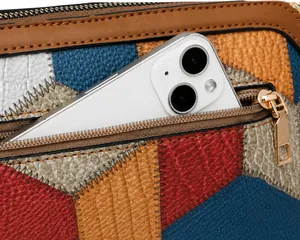 Detail of bohemian crossbody bag back zipper pocket for phone and small items