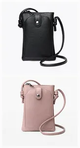 Pochette téléphone verticale en cuir PU grainé noir et violet avec options de couleur