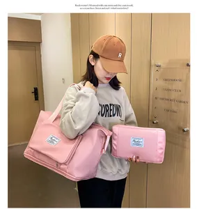 Bolsa de viaje rosa grande con estuche a juego y correa para gimnasio y deportes