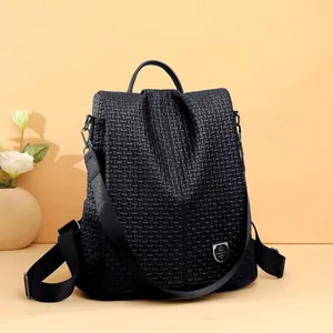 Sac à Dos pour Femmes en Cuir PU Antivol Texture Tissée Gaufrée Grande Capacité Mode Décontracté Sac de Voyage Poche Arrière