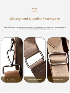 Detail view of high-quality metal hooks and adjustable nylon straps on Oxford backpack