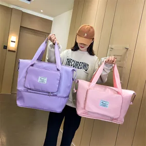 Bolsa de Viaje Plegable de Gran Capacidad Expandible Impermeabile Tela Oxford Separación Seco Húmedo Bolsa de Yoga y Fitness para Mujer