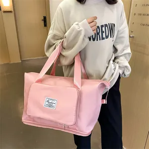 Bolso de viaje plegable rosa gran capacidad para yoga y fitness con separación húmeda
