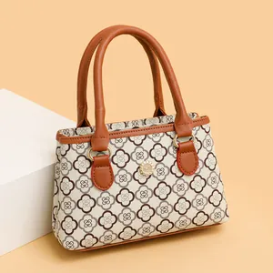 Vintage PU Leder Handtasche Für Damen Retro Kleeblatt Druck Tote Bag Lässige Top Handle Umhängetasche Modische Handtasche