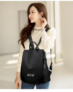 Detail of multi-way Oxford cloth backpack with shiny finish and detachable shoulder strap