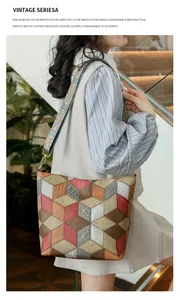 Détail du sac fourre-tout géométrique 3D multicolore avec bandoulière large vintage