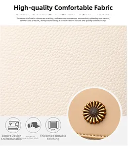 Vue détaillée du cuir synthétique grainé litchi avec bouton marguerite en métal bronze