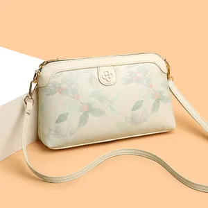 Borsa a Tracolla da Donna in Pelle PU con Ricamo Floreale Borsa a Spalla Piccola con Decorazione in Metallo a Quadrifoglio