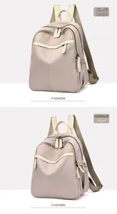 Detailed size comparison of khaki nylon backpacks in large and small versions