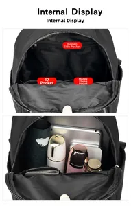 Internal view of Oxford fabric backpack showing large capacity and multi-functional pockets