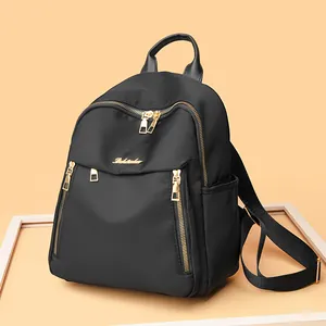 Women Fashion Oxford Fabric Waterproof Backpack Large Capacity Small Travel Bag With Gold Zipper Earphone Hole Casual