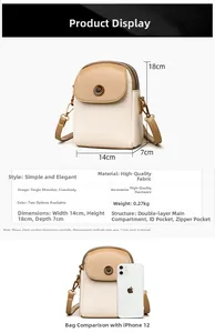 Dimensions détaillées et structure interne du petit sac bandoulière avec comparaison de taille