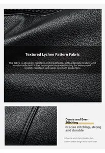 Close-up of waterproof black litchi pattern leather with precision double stitching