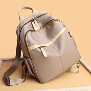 Chic taupe nylon backpack for women with multi-pocket storage and adjustable straps