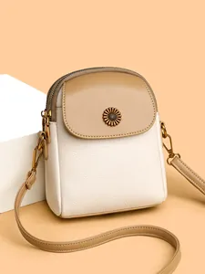 Petit sac bandoulière en cuir avec ornement tournesol et double fermeture à glissière