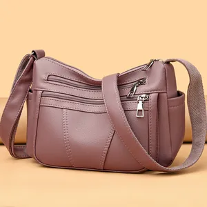 Women Litchi Grain PU Leather Crossbody Bag Large Capacity Multi Pocket Shoulder Bag For Travel Daily Casual MOM Bag