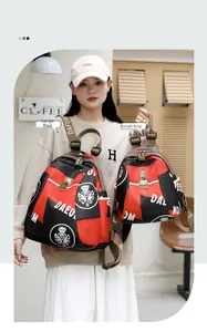 Sac à dos nylon bicolore pour femme avec imprimés cartoon en tailles large et petite