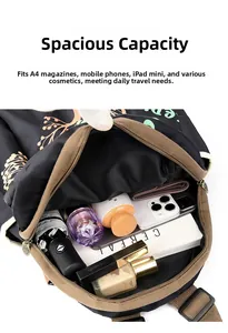 Top view of spacious interior storage with multiple compartments for daily travel essentials