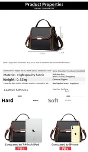 Detailed size measurement chart of the black soft leather crossbody bag with dimensions