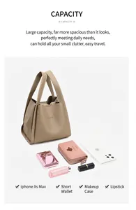 Detalle del bolso cubo caqui con capacidad para móvil, cartera y lápiz labial
