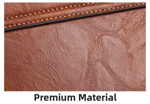 Macro shot of premium brown lychee texture leather with contrast white stitching details