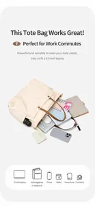 Detail view of beige nylon tote bag showing spacious interior for 15-inch laptop and A4 files