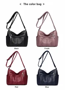Varias opciones de color para bolsos bandolera en negro, púrpura, rojo vino y azul oscuro