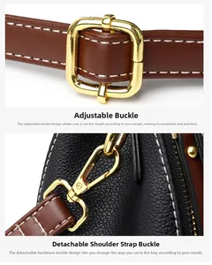 Detail of lychee pattern leather handbag with adjustable strap and gold hardware