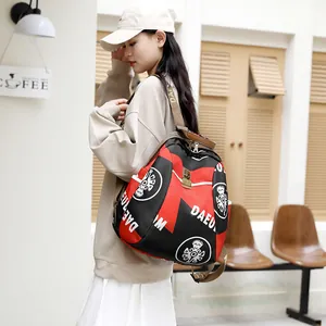 Sac À Dos Décontracté Pour Femmes En Tissu Oxford Imperméable Imprimé Couleur Contrastée Cartable Grand Petit Quotidien