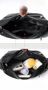 Internal view of large capacity crossbody bag with main pocket and inner zipper pocket