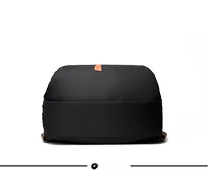 Flat base detail of large capacity black travel backpack with durable multi-layer bottom