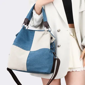 Minimalistische Canvas-Tote-Bag mit Kontrastspleißung und verstellbarem Schultergurt