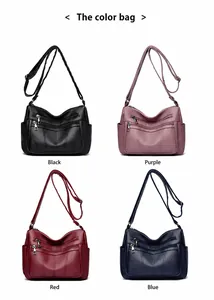 Collage of four multi-zipper tote bags in black, purple, red, and blue with lychee texture