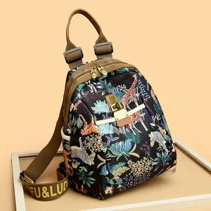 Mochila de viaje de moda en tela Oxford para mujer con estampado de jungla y gran capacidad