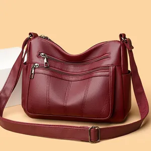 Women Litchi Grain PU Leather Crossbody Bag Multi-Layer Zipper Tote Bag Large Capacity Casual Shoulder Bag For Moms