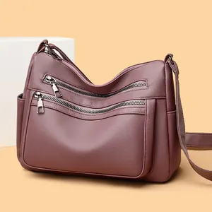 Sac Bandoulière de Luxe en Cuir PU Souple avec Fermetures Éclair Multi-couches pour Femmes Grande Capacité Texture de Litchi Sac à Épaule Main Polyvalent