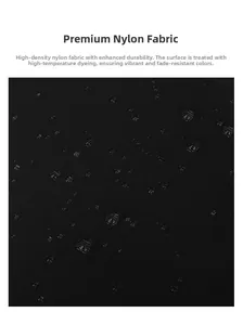 Detail of waterproof high-density nylon fabric with water droplets on a black travel bag
