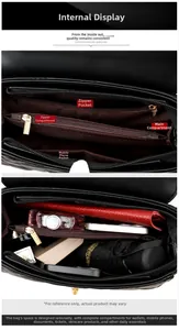 Détail de l'espace intérieur spacieux et des compartiments du sac à main matelassé noir