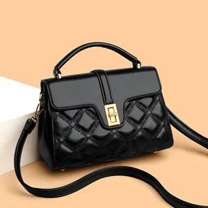 Petit Sac Carré Matelassé pour Femmes en Cuir PU Avec Poignée Supérieure Sac à Bandoulière Avec Fermoir Pivotant Doré Sac à Main