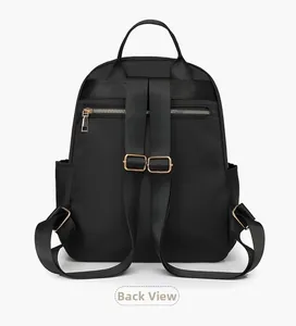 Back view of black waterproof nylon backpack showing adjustable straps and anti-theft pocket