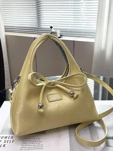 Elegante Borsa a Mano Donna Con Fiocco in Pelle PU Forma di Raviolo Borsa a Tracolla Tinta Unita Borsa a Spalla Con Perline