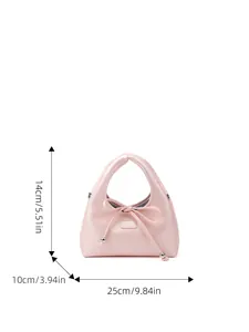 Borsa a mano rosa chiaro con fiocco decorativo e dimensioni 25x14x10cm da donna