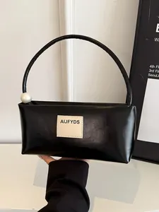 Sac Baguette Pour Femmes En Cuir PU Minimaliste Avec Décoration De Perles Logo Sac D'Aisselle